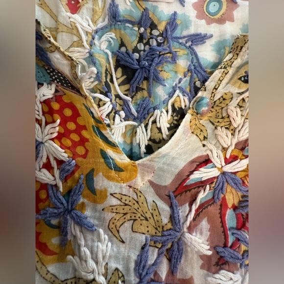 Raj Cotton Embroidered Floral Multicolor Lightweigt Tunic Top Medium - Picture 7 of 7